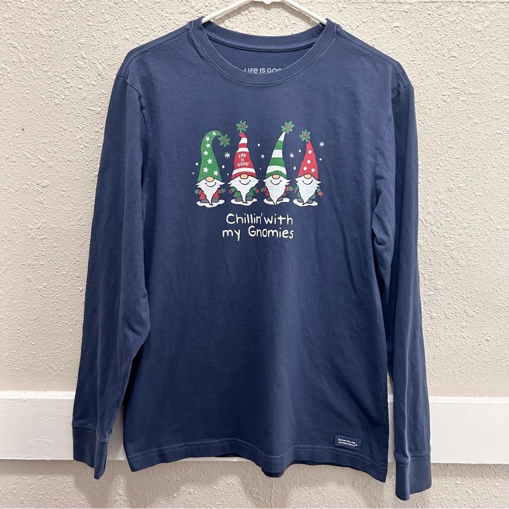Life is Good Chillin' with Gnomies Mens Long Sleeve Crusher Tee Small